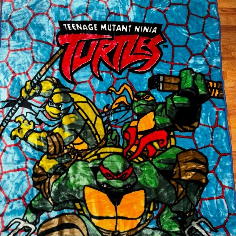 Rare TMNT Blanket Soft All Over Print Double Sided 85” x 56” Large 3 Turtles!